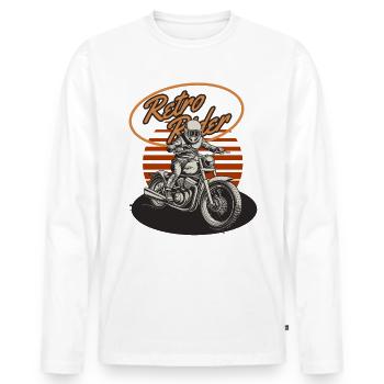 Retro Rider Vintage Motorrad Tee - Männer Premium Bio Langarmshirt - Weiß - Vorne - Nico (187cm)