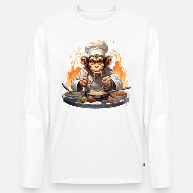 Der kulinarische Schimpanse - Männer Premium Bio Langarmshirt - Weiß