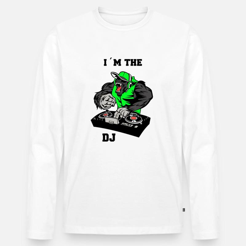 Monkey Dj - Männer Premium Bio Langarmshirt - Weiß