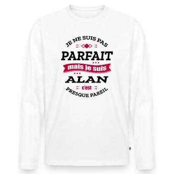ALAN PARFAIT - PRENOM ALAN - T-shirt manches longues Premium bio Homme - blanc - Devant - Nico (187cm)