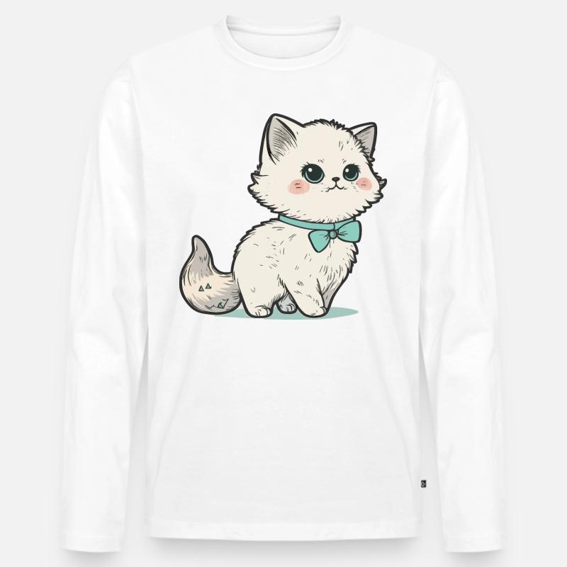 Das elegante Kätzchen - Männer Premium Bio Langarmshirt - Weiß