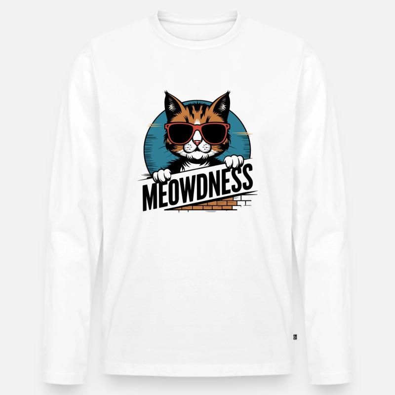 Miauen Katze Sonnenbrille - Männer Premium Bio Langarmshirt - Weiß
