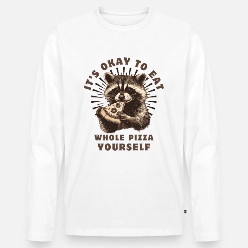 Waschbär isst Pizza - Männer Premium Bio Langarmshirt - Weiß