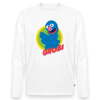 Rue Sésame Grover Grobi Portrait - T-shirt manches longues Premium bio Homme - blanc - Devant - Nico (187cm)