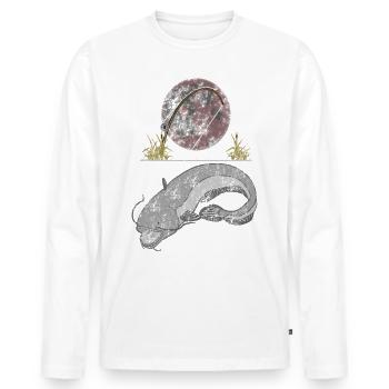 Waller - Wels Angeln bei Vollmond - Männer Premium Bio Langarmshirt - Weiß - Vorne - Nico (187cm)