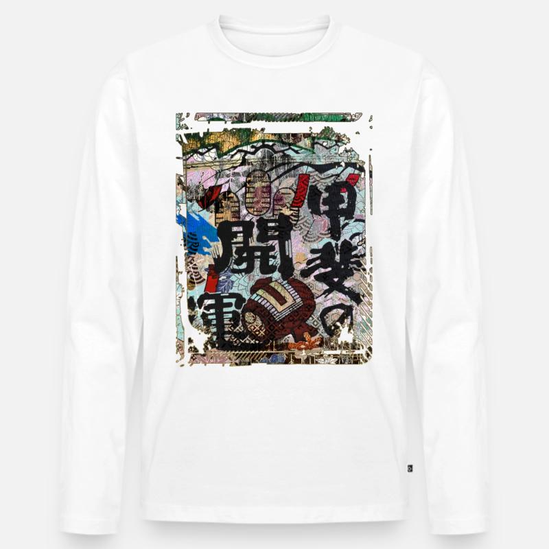 Japanisches Blumenmuster Chrysanthemenkirsche - Männer Premium Bio Langarmshirt - Weiß