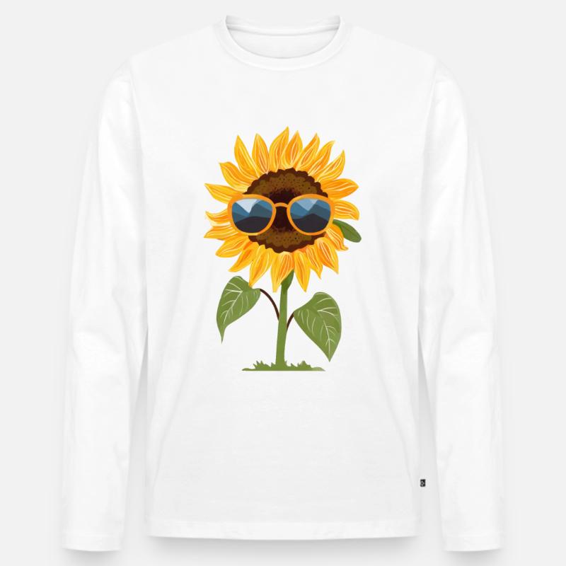 Sonnenblume mit Sonnenbrille - Männer Premium Bio Langarmshirt - Weiß