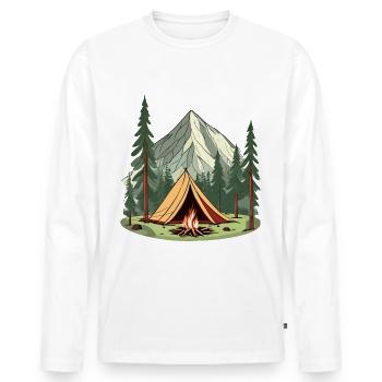 Illustration tent and campfire in nature - Men's Premium Organic Long Sleeve Shirt - white - Front - Nico (187cm)