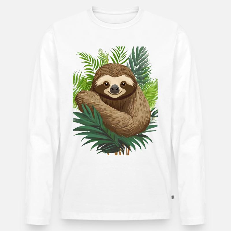 Faultier - Männer Premium Bio Langarmshirt - Weiß