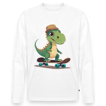 Dinosaure mignon équitation planche à roulettes - T-shirt manches longues Premium bio Homme - blanc - Devant - Nico (187cm)