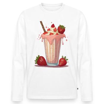 Milchshake mit Erdbeeren - Männer Premium Bio Langarmshirt - Weiß - Vorne - Nico (187cm)