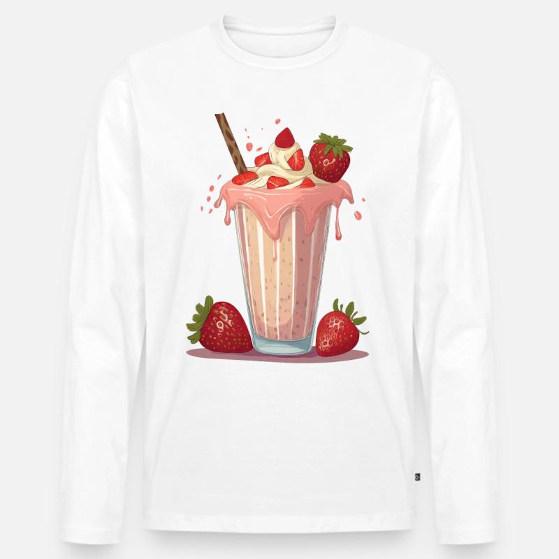 Milchshake mit Erdbeeren - Männer Premium Bio Langarmshirt - Weiß