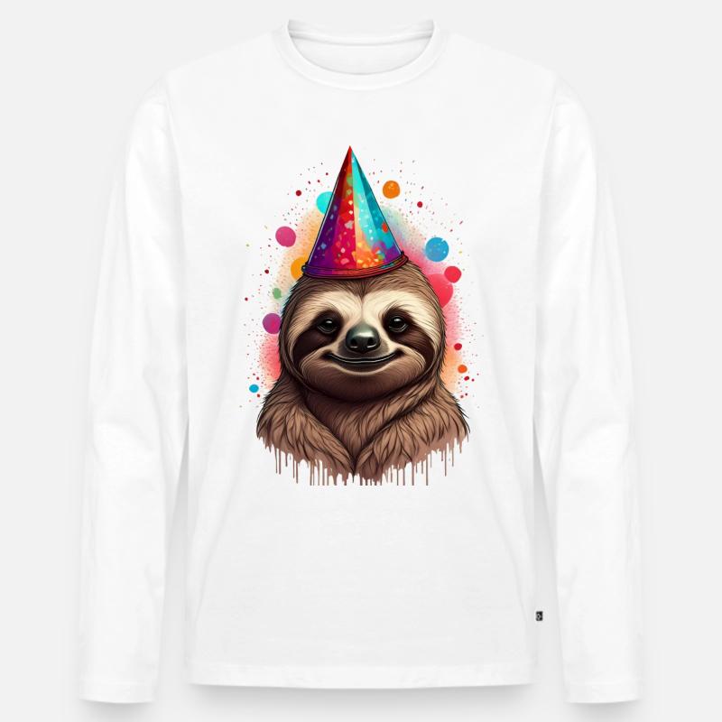 Faultier mit Partyhut - Männer Premium Bio Langarmshirt - Weiß