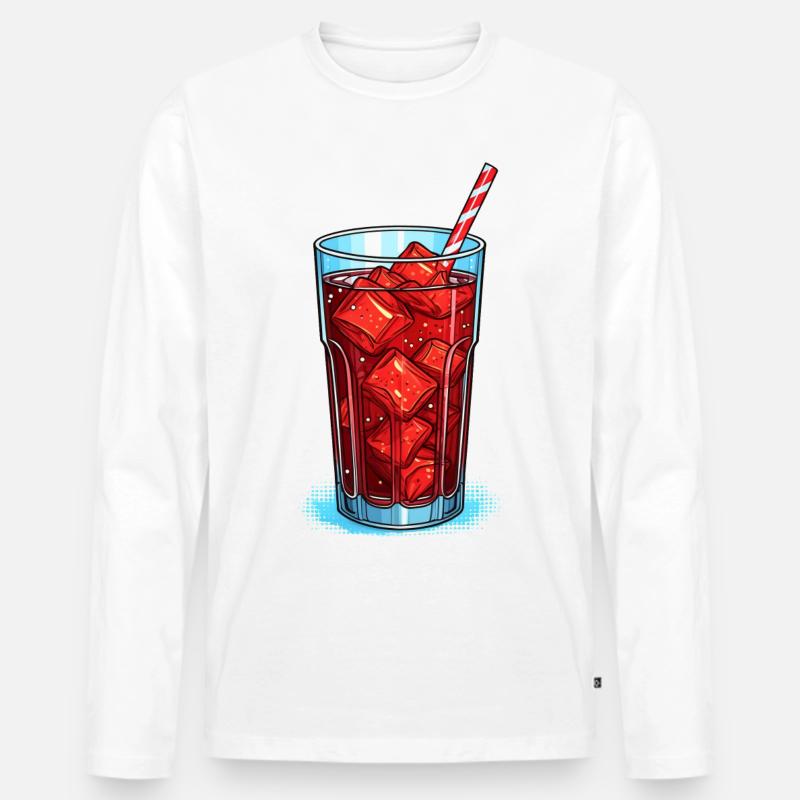Glas Cola mit Eiswürfeln - Männer Premium Bio Langarmshirt - Weiß