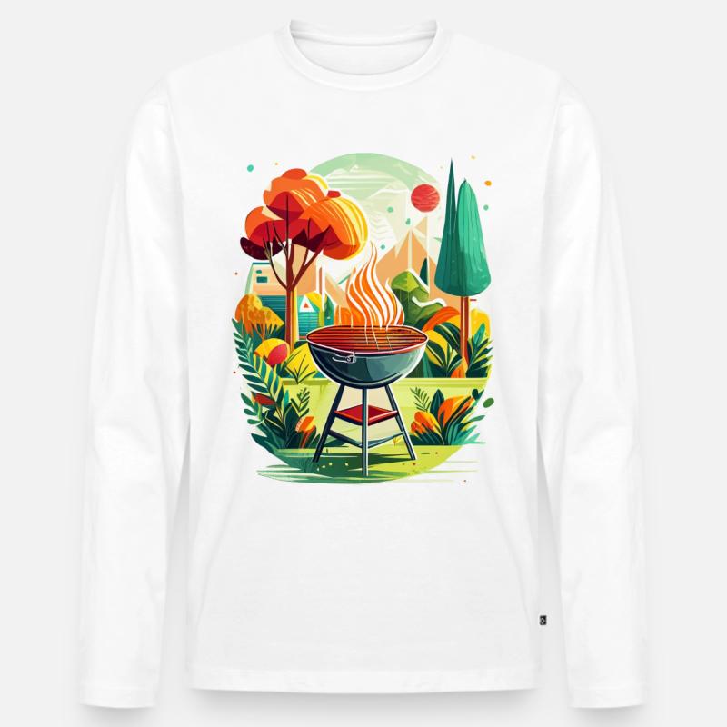 Grill im Garten - Männer Premium Bio Langarmshirt - Weiß