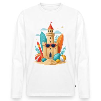 Summer holiday on the beach with sandcastle and surfboard - Men's Premium Organic Long Sleeve Shirt - white - Front - Nico (187cm)