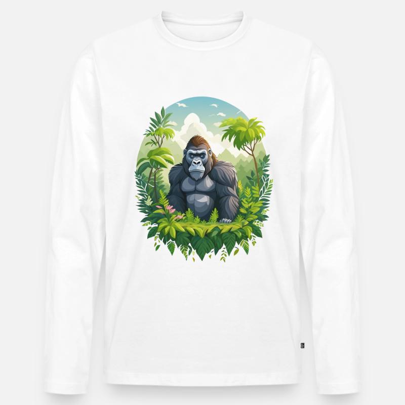 Gorilla im Dschungel - Männer Premium Bio Langarmshirt - Weiß