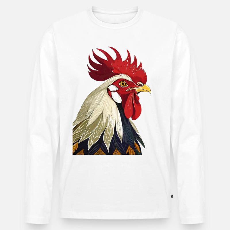 Hahn - Männer Premium Bio Langarmshirt - Weiß