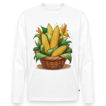 Épis de maïs dans un panier en osier - T-shirt manches longues Premium bio Homme - blanc - Devant - Nico (187cm)
