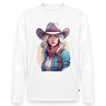 Portrait de cow-boy western - T-shirt manches longues Premium bio Homme - blanc - Devant - Nico (187cm)