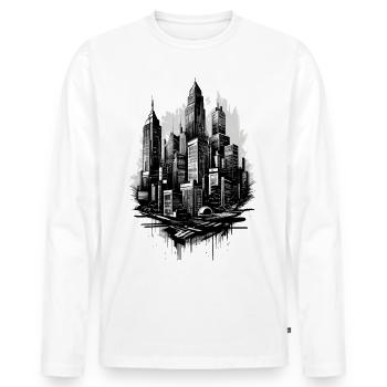 Black city in grunge style - Men's Premium Organic Long Sleeve Shirt - white - Front - Nico (187cm)