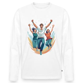 Sauter de joie - T-shirt manches longues Premium bio Homme - blanc - Devant - Nico (187cm)