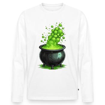 Chaudron de sorcière avec potion magique verte - T-shirt manches longues Premium bio Homme - blanc - Devant - Nico (187cm)
