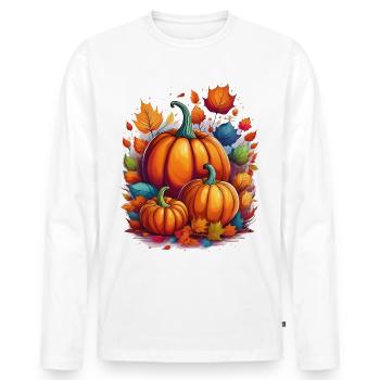 Pumpkins surrounded by colorful foliage – autumn - Men's Premium Organic Long Sleeve Shirt - white - Front - Nico (187cm)