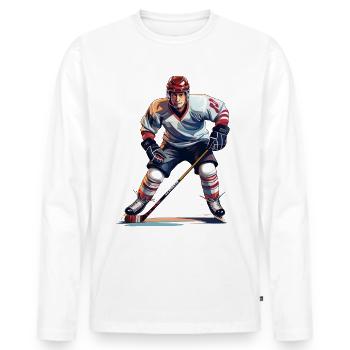 Ishockeyspelare illustration - Ekologisk långärmad premium-T-shirt herr - vit - Fram - Nico (187cm)
