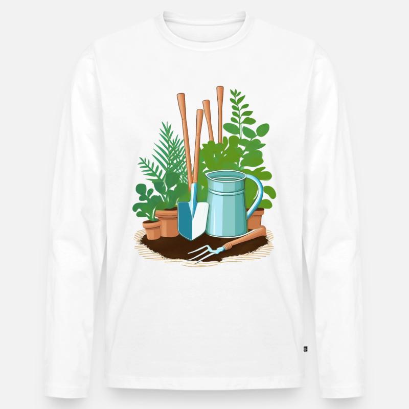 Utensilien eines Gärtners: Schaufel, Harke, ect - Männer Premium Bio Langarmshirt - Weiß