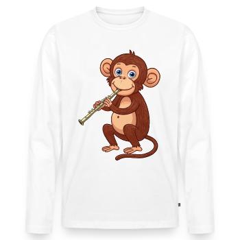 A monkey playing the flute - Men's Premium Organic Long Sleeve Shirt - white - Front - Nico (187cm)