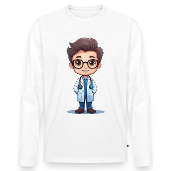 Médecin ou médecin - T-shirt manches longues Premium bio Homme - blanc - Devant - Nico (187cm)