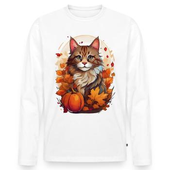 Cat in autumn - Men's Premium Organic Long Sleeve Shirt - white - Front - Nico (187cm)