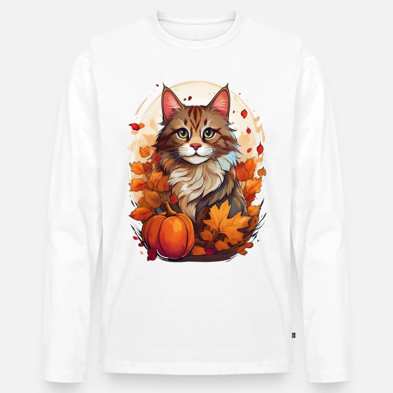 Katze im Herbst - Männer Premium Bio Langarmshirt - Weiß