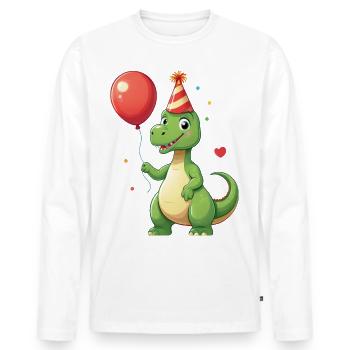 Dinosaur with balloon celebrates birthday - Men's Premium Organic Long Sleeve Shirt - white - Front - Nico (187cm)