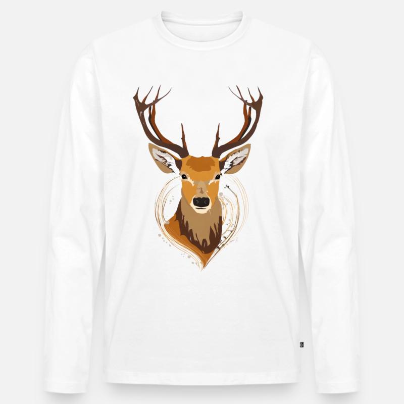 Hirsch - Männer Premium Bio Langarmshirt - Weiß