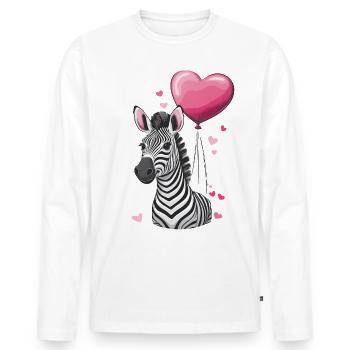 Valentinstag – Niedliches Zebra mit Herzluftballon - Männer Premium Bio Langarmshirt - Weiß - Vorne - Nico (187cm)