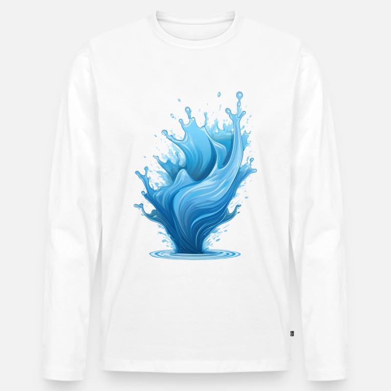 Blauer Wasser Spritzer - Männer Premium Bio Langarmshirt - Weiß