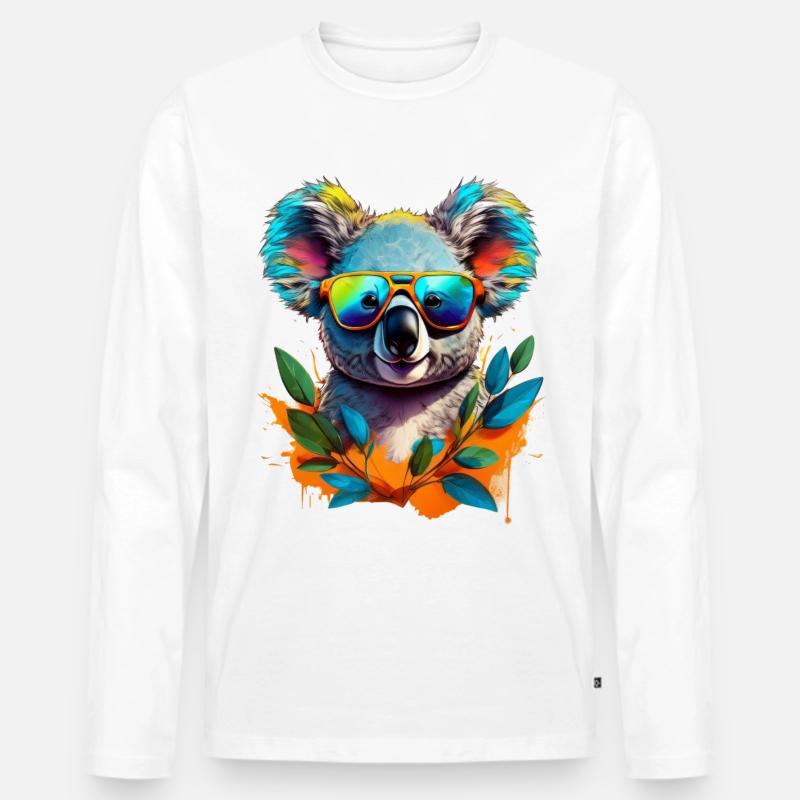 Cooler Koala mit Sonnenbrille - Männer Premium Bio Langarmshirt - Weiß
