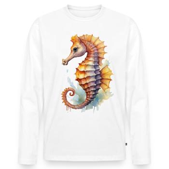Seepferdchen Aquarell - Männer Premium Bio Langarmshirt - Weiß - Vorne - Nico (187cm)