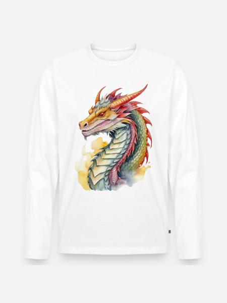 Drache - Männer Premium Bio Langarmshirt - Weiß