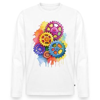 bunte Zahnräder - Männer Premium Bio Langarmshirt - Weiß - Vorne - Nico (187cm)