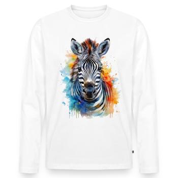 Zebra Aquarell Illustration - Männer Premium Bio Langarmshirt - Weiß - Vorne - Nico (187cm)