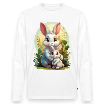 Mama Hase umarmt ihr Kind - Männer Premium Bio Langarmshirt - Weiß - Vorne - Nico (187cm)