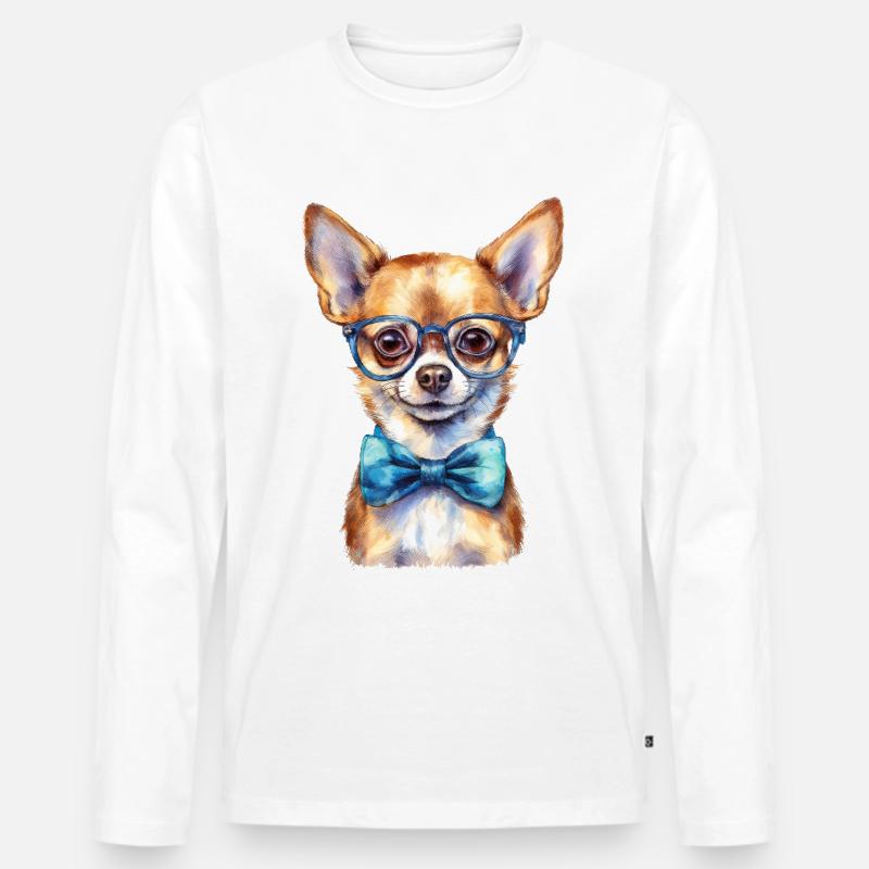 Chihuahua mit Brille und Fliege - Männer Premium Bio Langarmshirt - Weiß
