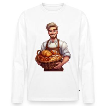 A baker with a basket full of baked goods - Men's Premium Organic Long Sleeve Shirt - white - Front - Nico (187cm)
