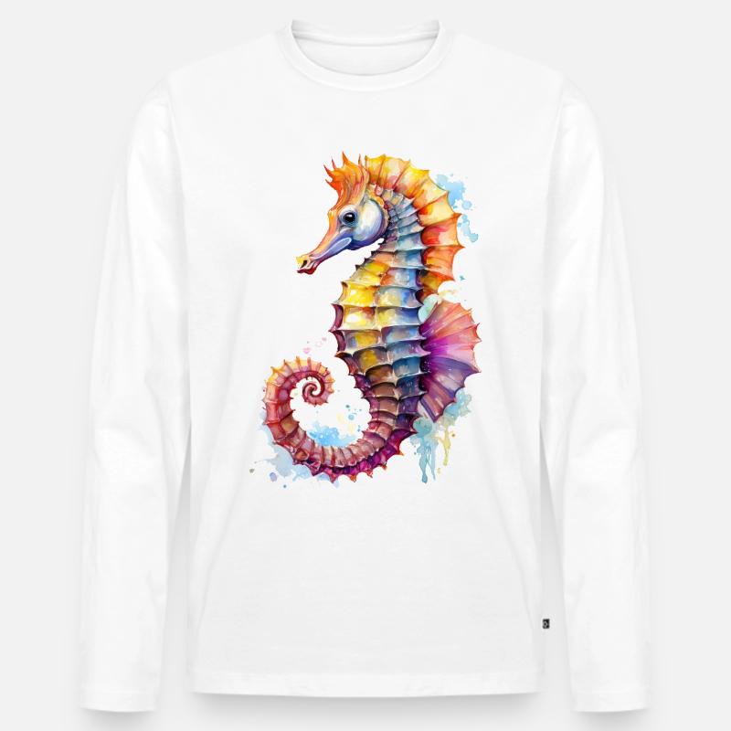 Seepferdchen - Männer Premium Bio Langarmshirt - Weiß