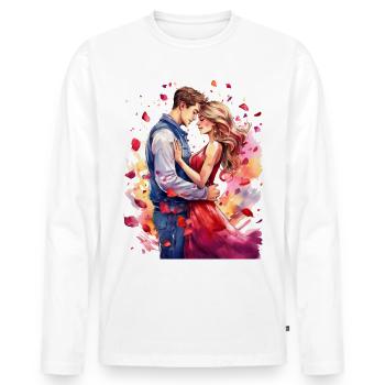 Valentinstag – Junges Paar in zärtlicher Umarmung - Männer Premium Bio Langarmshirt - Weiß - Vorne - Nico (187cm)