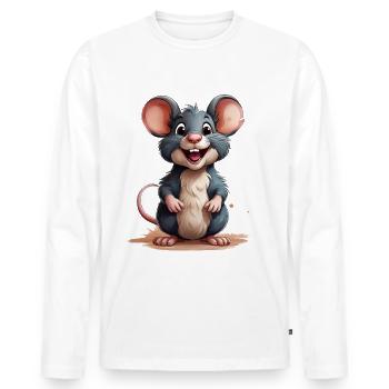 Souris ou rat - T-shirt manches longues Premium bio Homme - blanc - Devant - Nico (187cm)