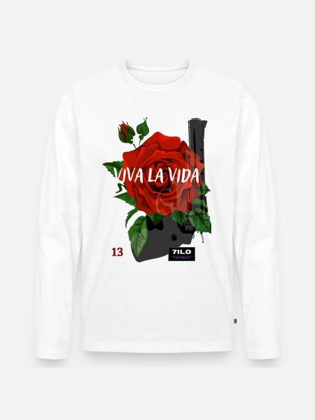 Rose 13 - Männer Premium Bio Langarmshirt - Weiß